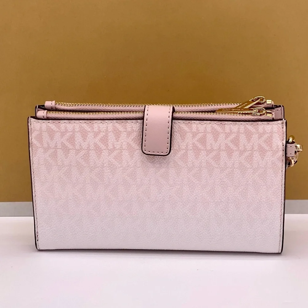 Michael Kors DoubleZip Wallet Wristlet Phone Case Ombre Powder Blush